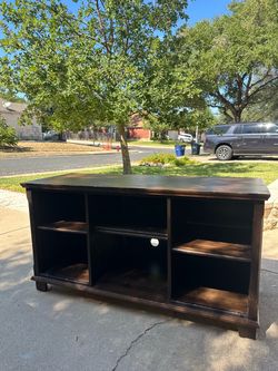 Dark Wood TV Stand with Open Shelves