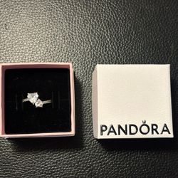 NEVER WORN: Double heart sterling silver ring with c