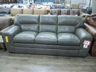 Gray Leather 3-Seat Sofa with Pillow-Top Arms