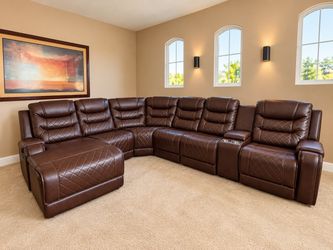 Large Brown Leather Sectional Recliner Sofa