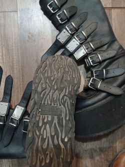 Demonia Black Leather Multi-Buckle Platform Boots