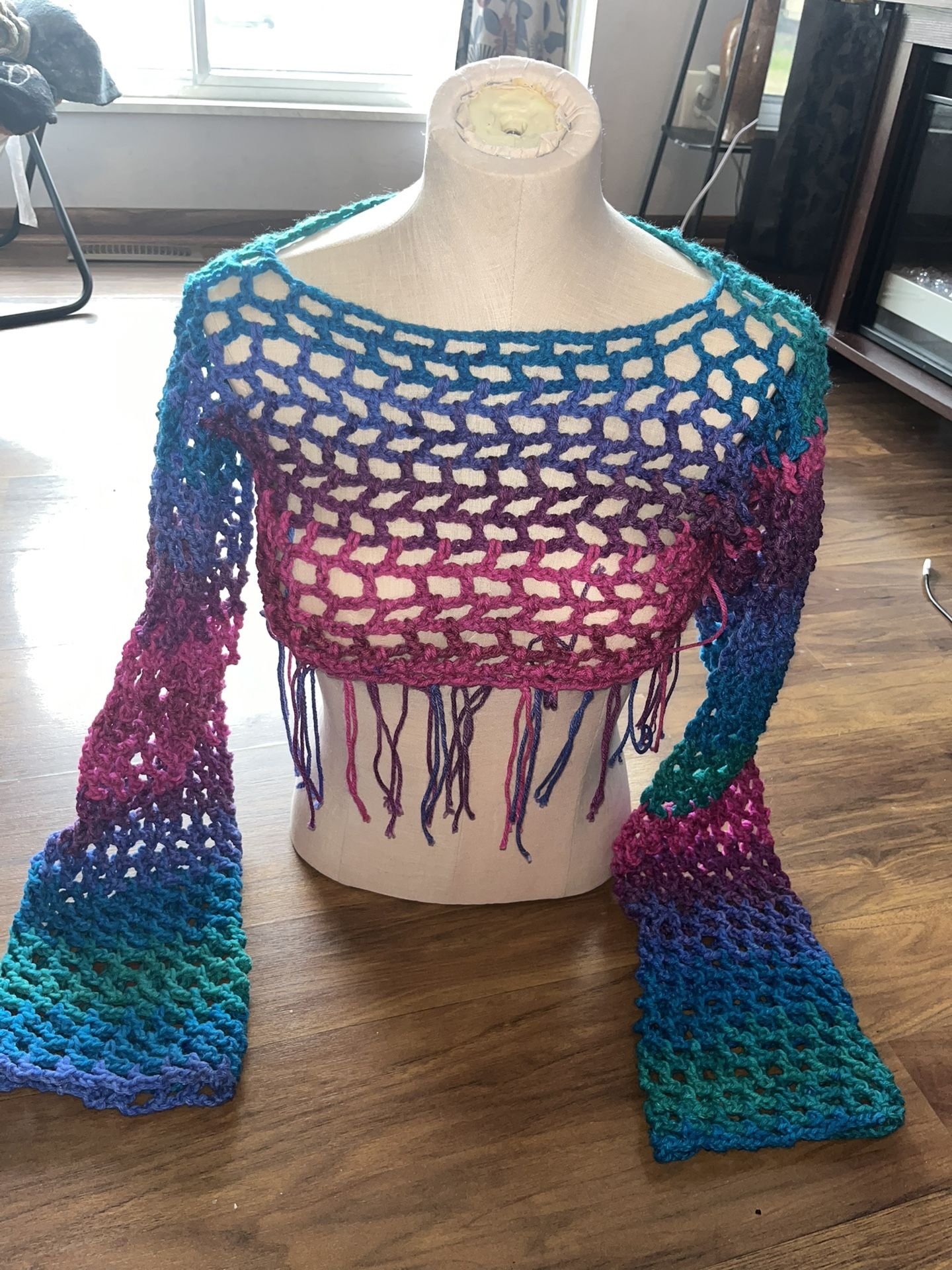 Handmade crochet mesh top