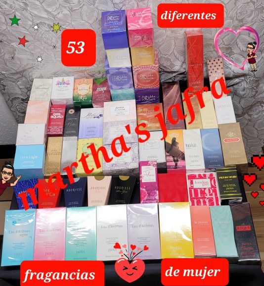 53 fragances for lady's by jafra all new I got  for baby's,man's etc price vary/ Variedad De Perfumeria Para Toda la familia Precios Varían 