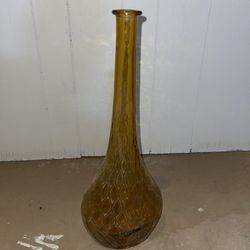 Vintage Amber Art Glass Wine Bottle 