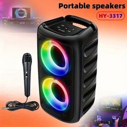 Wireless Speaker with Mic, Large Portable Subwoofer, Outdoor Party Speaker with Disco Lights, TWS, TF/AUX/MIC Inputs for Home & Outdoor Entertainment