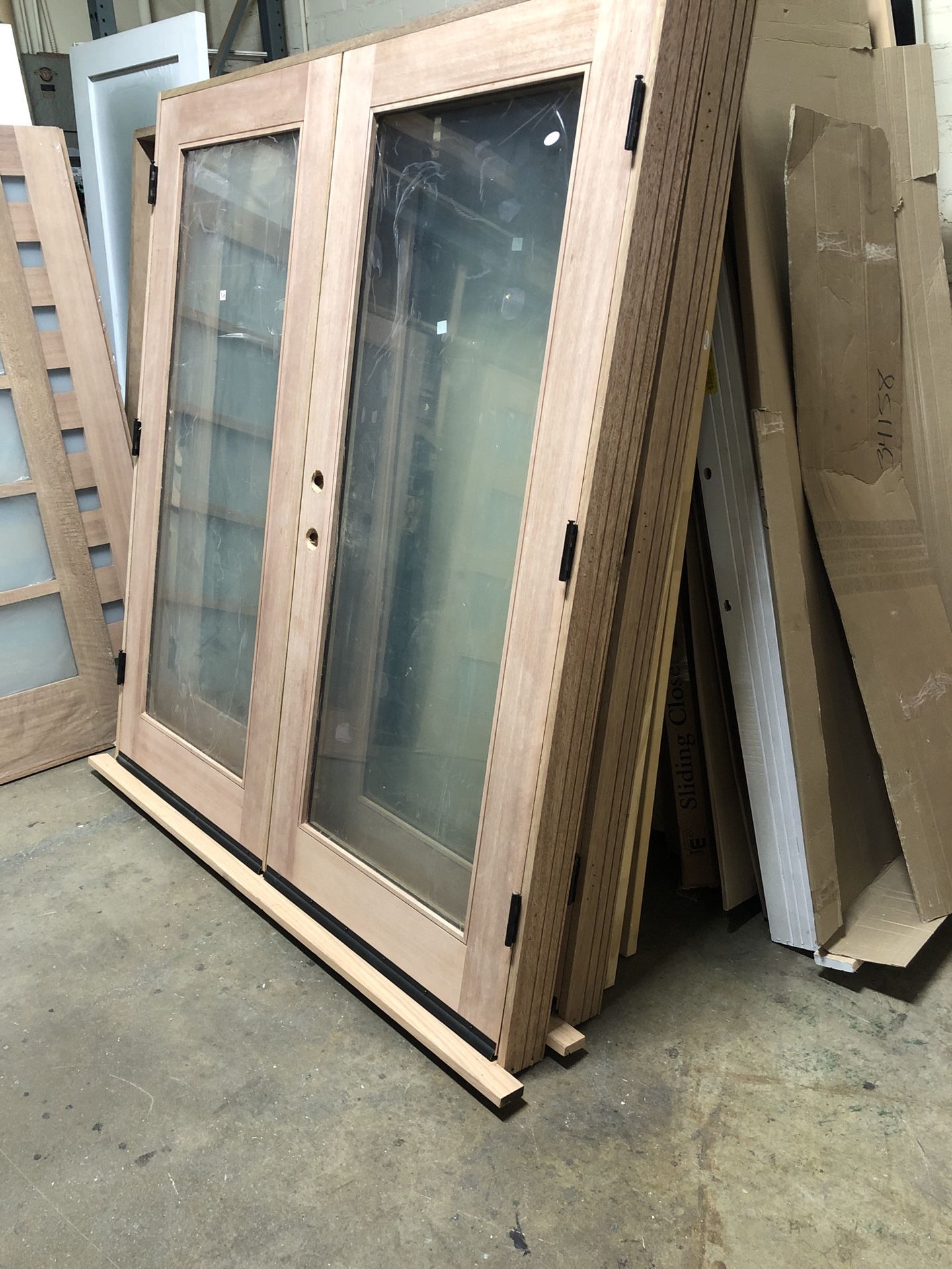 72” new french mahogany dual clear glass outswing doors