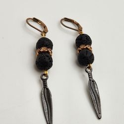 Moody Gold and Black Feather Earrings 