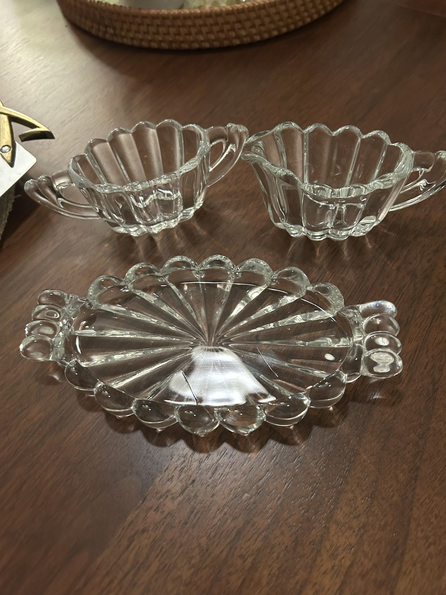 Antique Heisey Glass Creamer Sugar With Tray