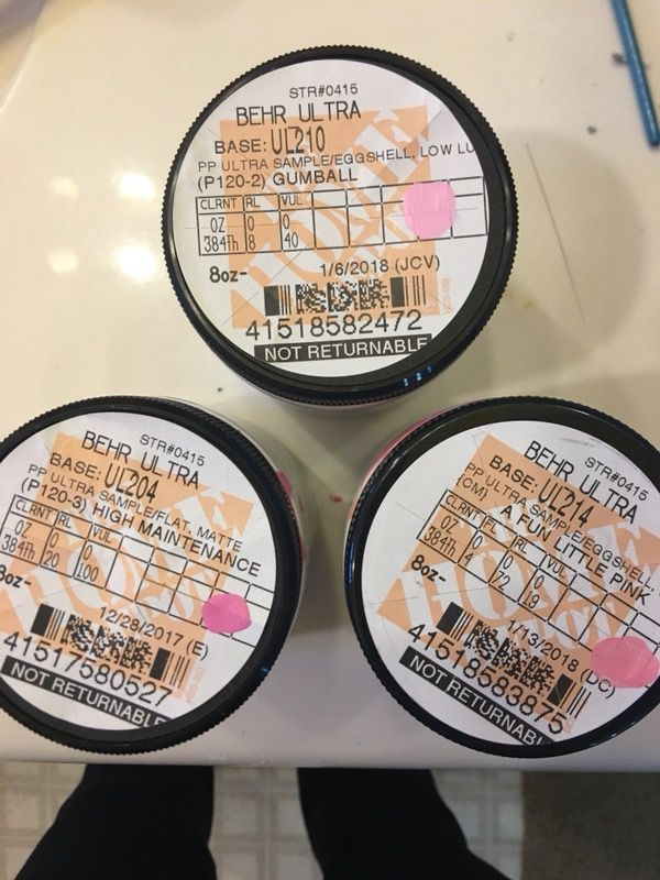 3 different samples of shades of pink