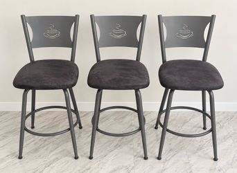 Set of 3 Metal Counter Stools with Coffee Cup Design