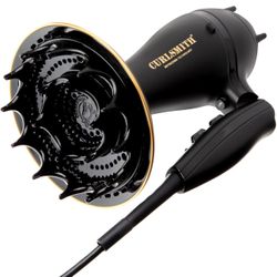 NEW IN BOX - Curlsmith - Defrizzion Travel Hair Dryer with Large Diffuser, for Curly Hair, Reduce Frizz, 3 Speeds, 3 Heat Settings, Infared, Ceramic H