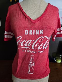 Coca Cola Women's red washed V-Neck (M7-9)