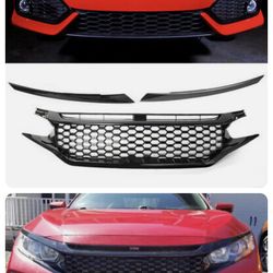 2016-2021 10th Gen JDM Mesh Front Hood Grille Grill Gloss Black
