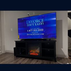 72” TLC Smart TV And Tv Stand With Fire Pit And Heater