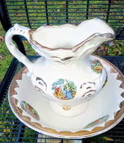 Antique 1863 large George & Martha Washington Water Pitcher & Basin