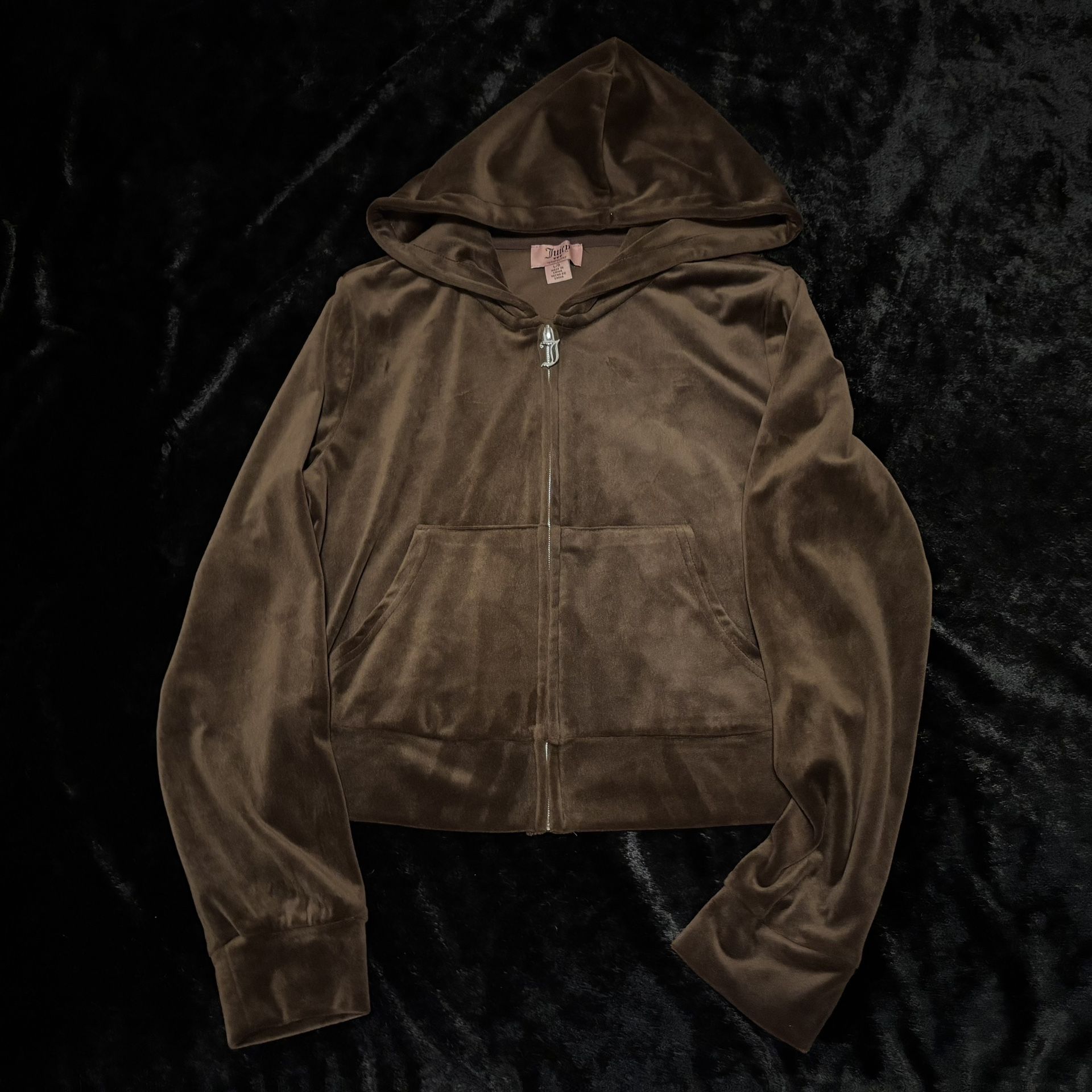 Womens Large Y2K Juicy Couture Aeropostale Collab Velour Brown Hoodie Sweatshirt