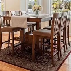 9-Piece Counter-Height/High-Top Dining Set + with Rug