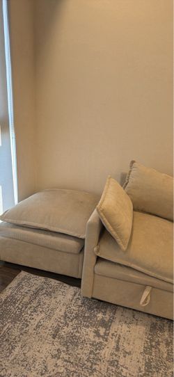 Beige Fabric Sectional Sofa with Chaise