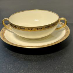 Black Knight 1930s Trianon Bouillon Soup Cup Saucer Gold Encrusted, Germany