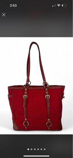 Coach Red Signature Jacquard Tote Bag