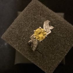 SilverTone Solid Ring With Semi Precious Gemstones…Size 8