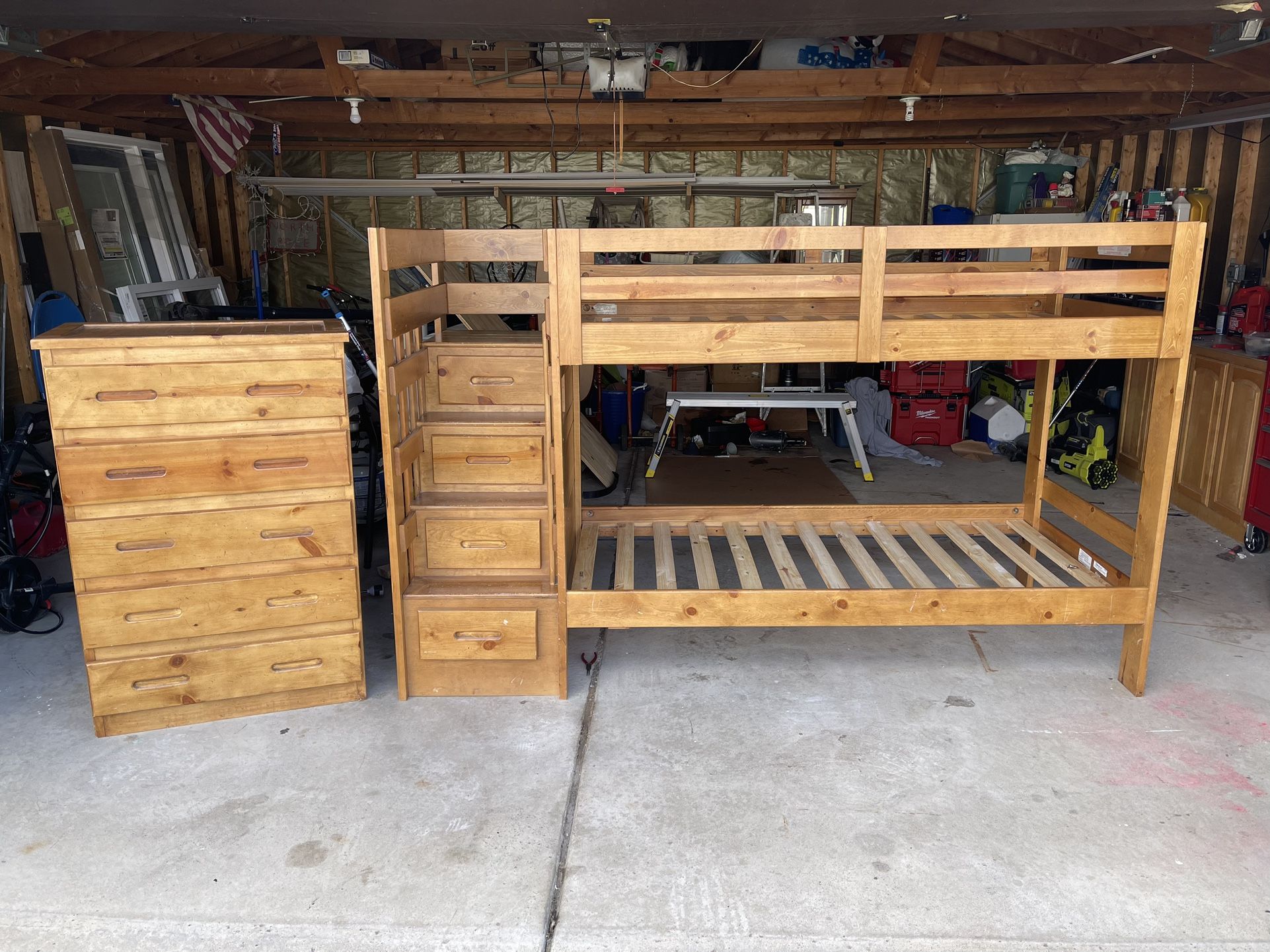 Bunk Bed With Mattress, Staircase & Dresser