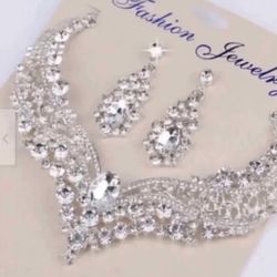 Luxury Queen Crystal Bridal Wedding Party Prom Jewelry Set 
