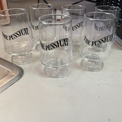 Vintage Set Of 6 The pussycat Glasses
