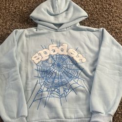 Sky Blue Spider Hoodie With Rhinestone Size M