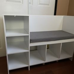 HOUSUIT 43.3" Kids Reading Nook Bench, Nursery Bookshelf and Bookcase with Seat Cushion, 6-Cubby Book Shelf Storage Organizer for Playroom, Bedroom, L