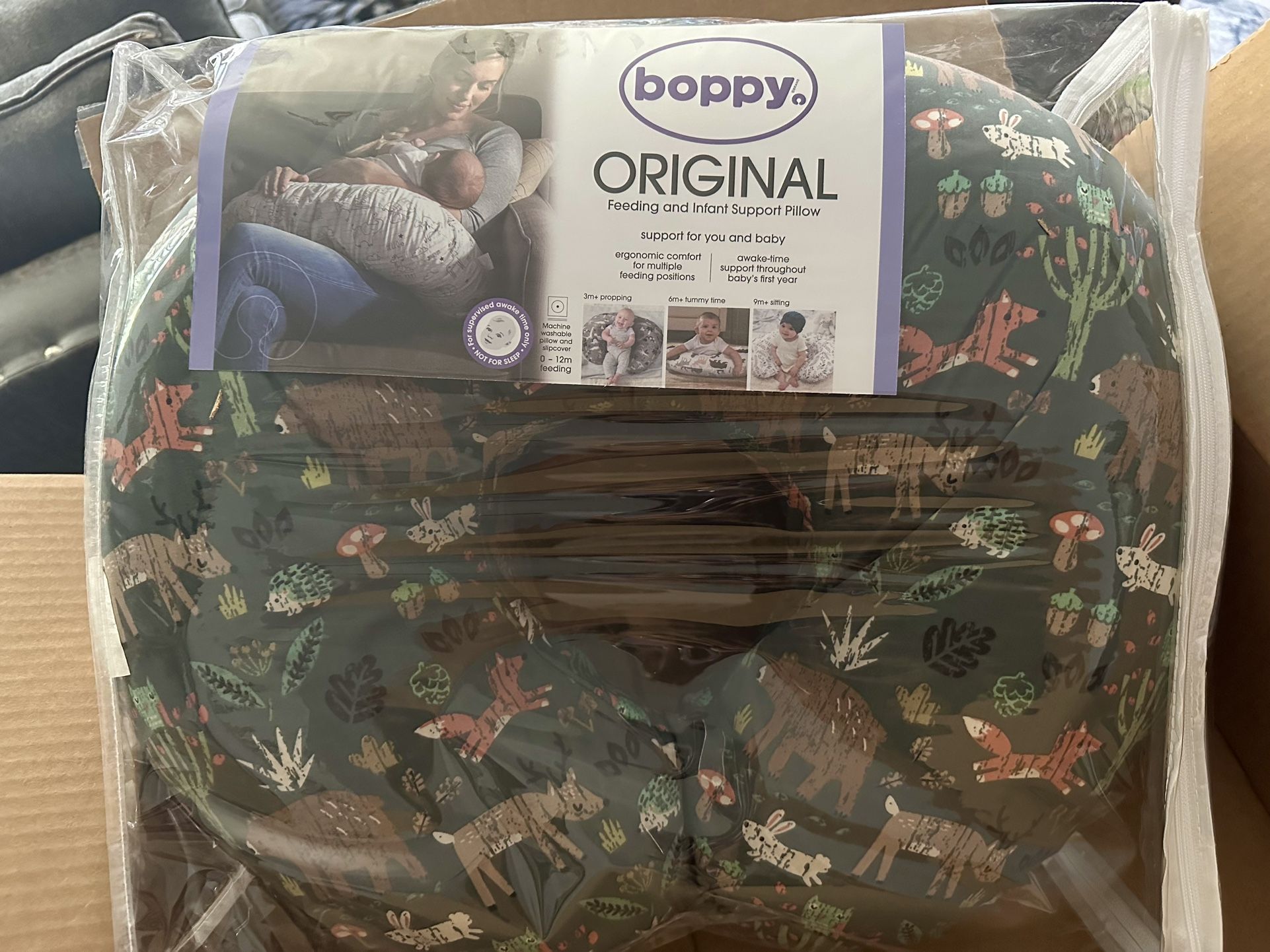 Boppy Nursing Pillow Original Support, Green Forest Animals, Ergonomic Nursing Essentials for Bottle and Breastfeeding, Firm Fiber Fill