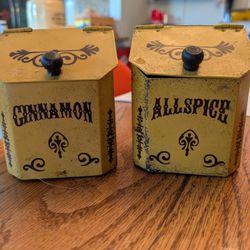 Antique Vintage Toleware Metal Spice Boxes Set Of Two