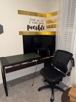 IKEA desk with chair and screen