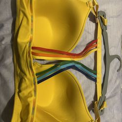 Cacique Cotton Collection Boost Plunge Yellow Rainbow  Bra Front Clasp 38C