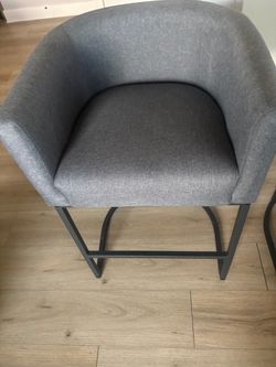 Gray Upholstered Bar Stools with Black Metal Frame