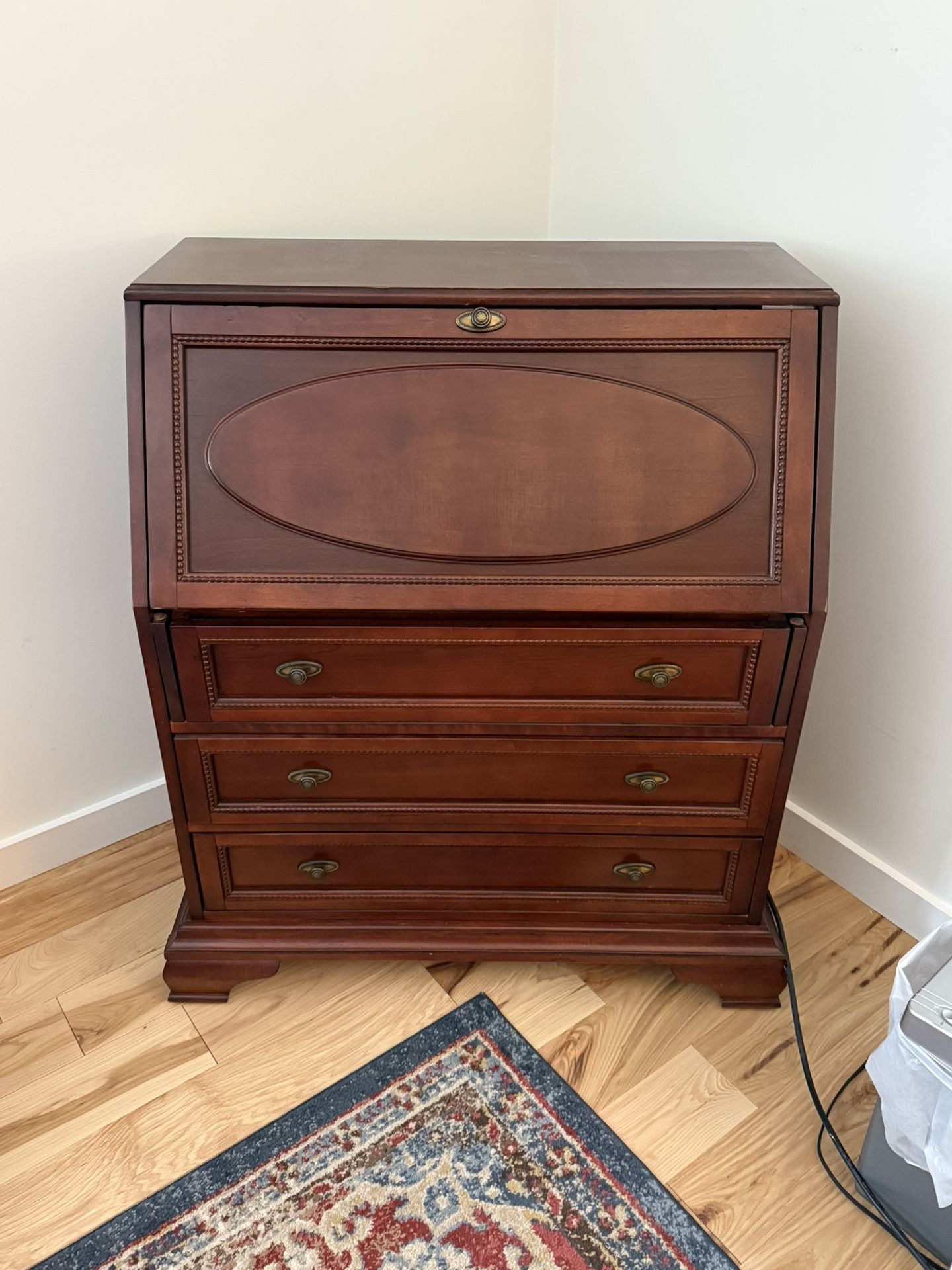 Wooden drop leaf desk with drawers