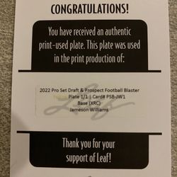 Jamison Williams 1/1 Printing Plate