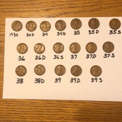Wheat Pennies. 1930’s Lot