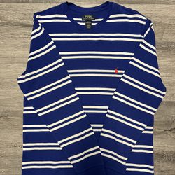 Polo Ralph Lauren Long Sleeve Thermal Shirt Mens Large Blue Striped Waffle Knit
