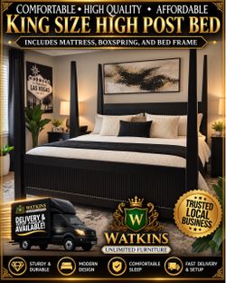 🛏️ KING SIZE HIGH-POST REAL WOOD BED – COMPLETE SET