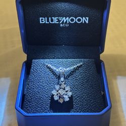 14k Solid White Gold Flower Windmill Pendant W/ 18” Necklace