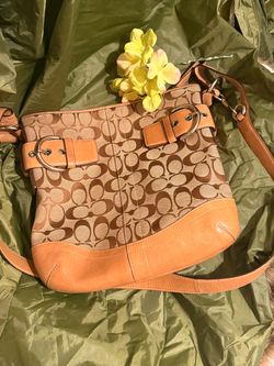 Vintage Coach Soho Signature Duffel Crossbody Bag – Y2K Jacquard Canvas & Tan Leather