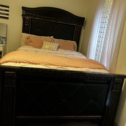 Ashley Marble Queen Bed, Dresser & Mirror