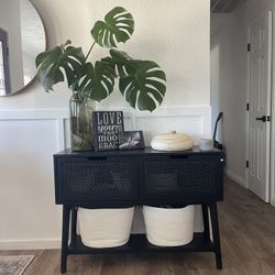 Wood and Cane Console Table w/ Pull Down Drawers