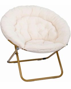 plush ivory faux shearling folding saucer chair