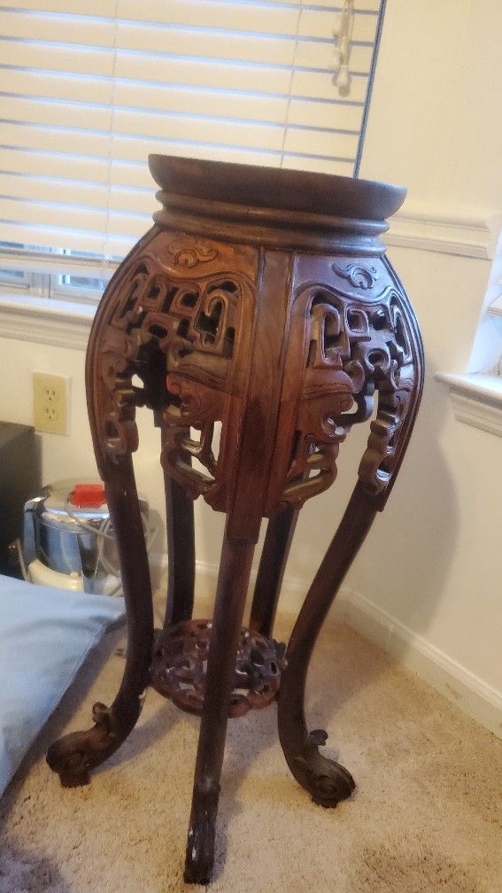 Floral Carved Wood Plant Stand Antique Chinese