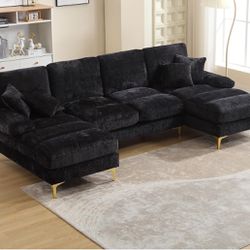 NEW U-Shaped Sectional Sofa With Pillows, BLACK