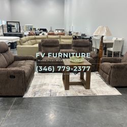 Corduroy 3pcs Reclining Sofa Set! Same Day Delivery! Finance Available 