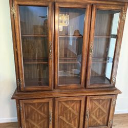 Solid Oak China Cabinet / Hutch – Glass Display, Drawers & Storage – 80” Tall