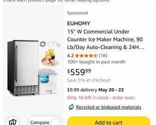 EUHOMY 15" W Commercial Under Counter Ice Maker Machine,